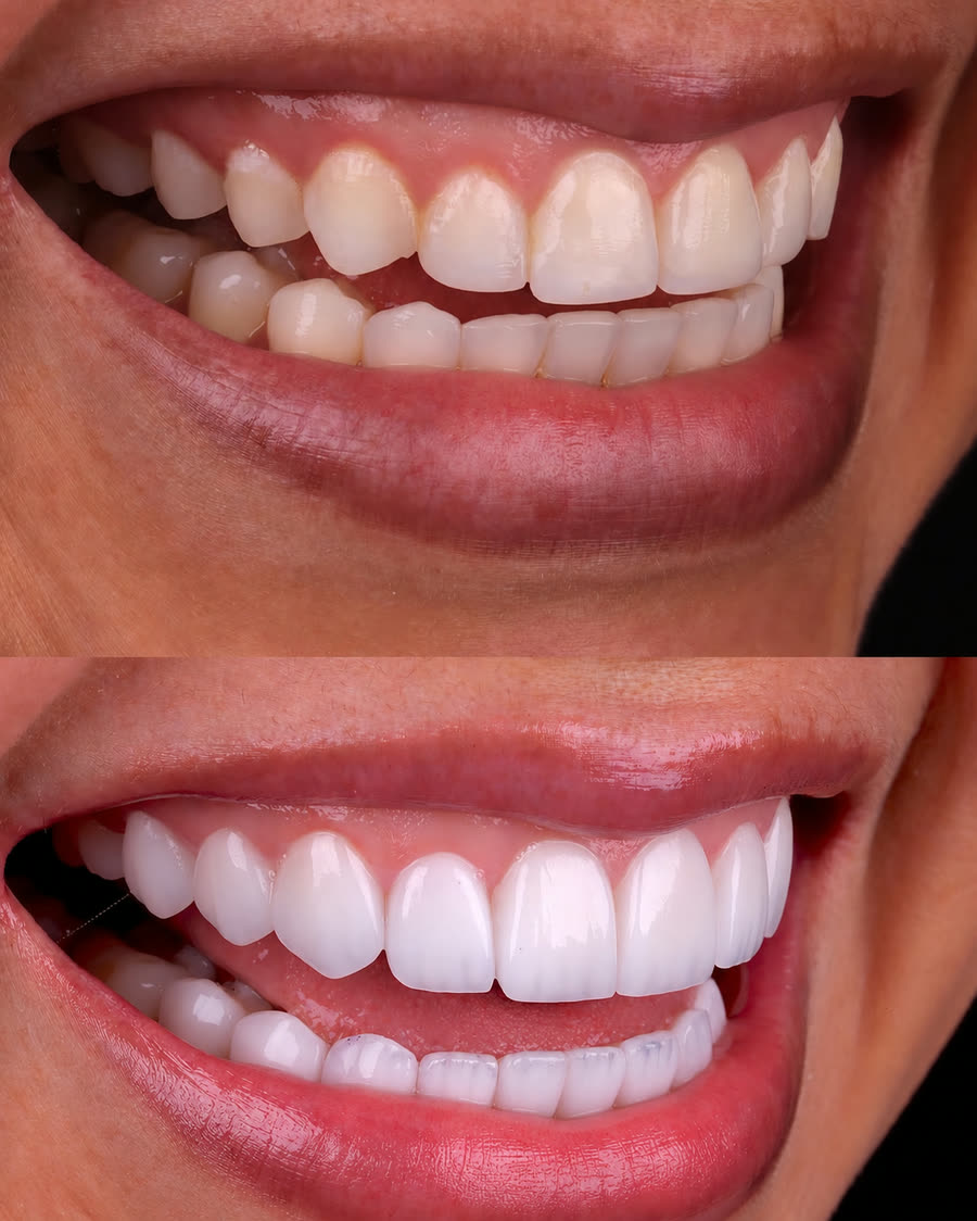 Smile transformation: the original smile above, the finished result below